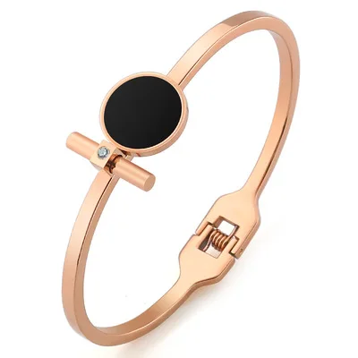 European and American fashion titanium steel open bracelet stainless steel round cake black diamond spring rose gold bracelet
European and American fashion titanium steel open bracelet stainless steel round cake black diamond spring rose gold bracelet