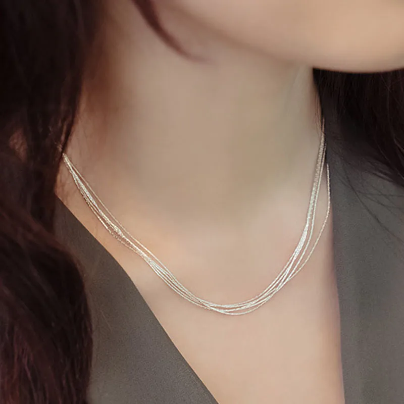 2021 Women Jewelry Elegant Sterling Silver Chain Necklace Choker Multi Layer 925 Sterling Silver Thin Clavicle Chain Necklace, As pictue showed
2021 Women Jewelry Elegant Sterling Silver Chain Necklace Choker Multi Layer 925 Sterling Silver Thin Clavicle Chain Necklace, As pictue showed