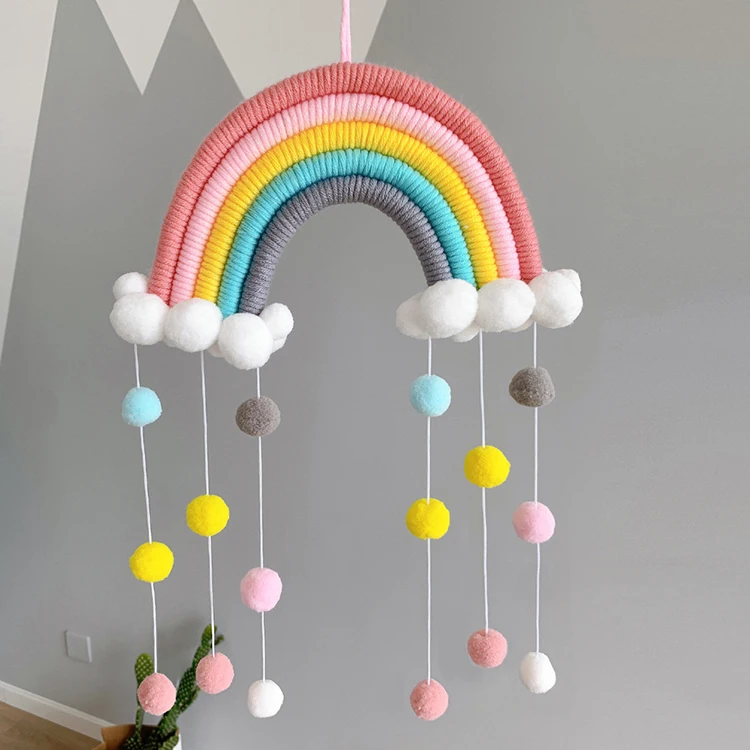 Bohemia Baby girl nursery decoration room handmade tapestry woven Cotton rope Rainbow Wall Hanging Decor With Felt Ball for kids
Bohemia Baby girl nursery decoration room handmade tapestry woven Cotton rope Rainbow Wall Hanging Decor With Felt Ball for kids