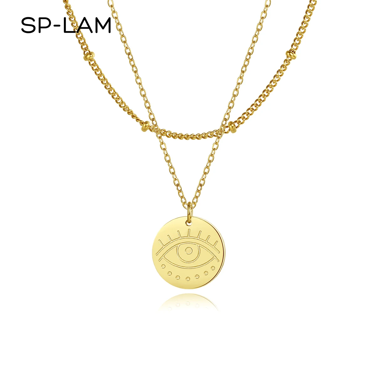 

SP-LAM Stainless Steel Pendant Jewelry Multi Layer Layered Gold Plated Double Chain Necklace