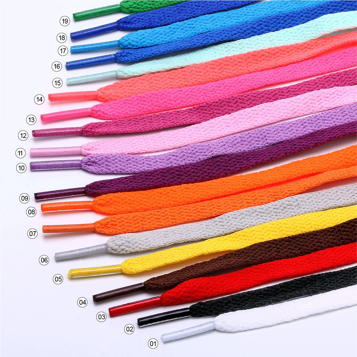 

Custom Fashion Good Quality Flat Shoe Lace 8 mm Wide 0.5-1.8m Length , Wholesale 29 Colors Custom Flat Shoelaces