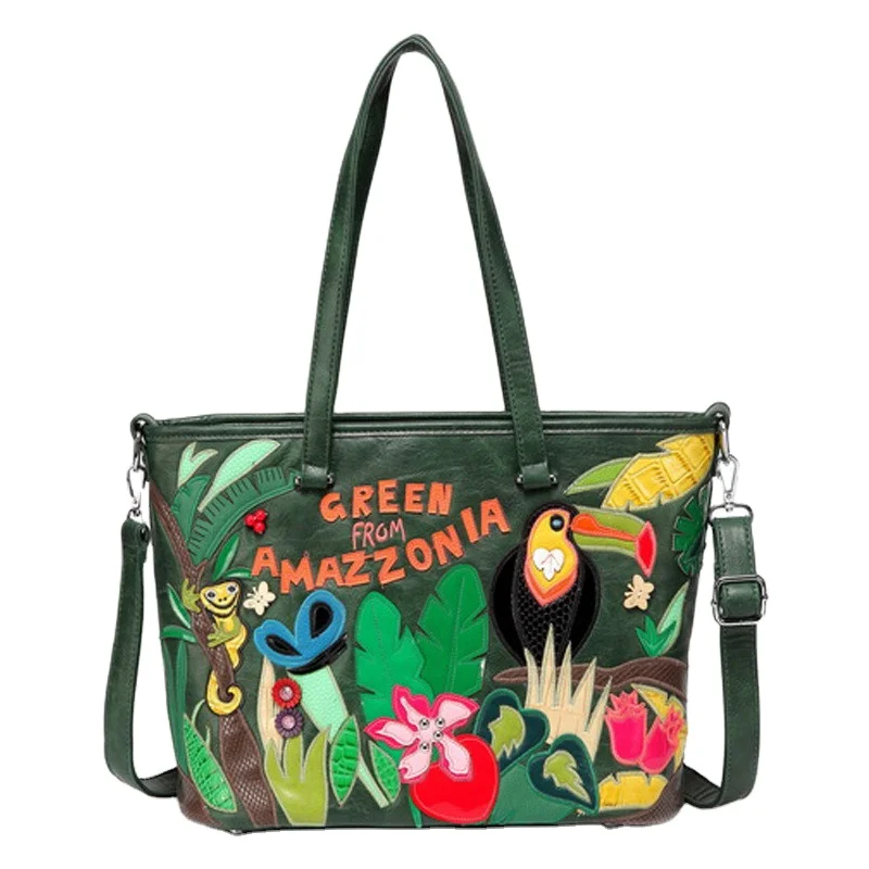 Large capacity Retro Handmade Embroidery Creative Embroidery Handbag letter stitching on shiny PU color stitiching
Large capacity Retro Handmade Embroidery Creative Embroidery Handbag letter stitching on shiny PU color stitiching