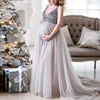 Latest design V-neck Sling Maternity wedding dress elegant sequined bridal dress for pregnant woman