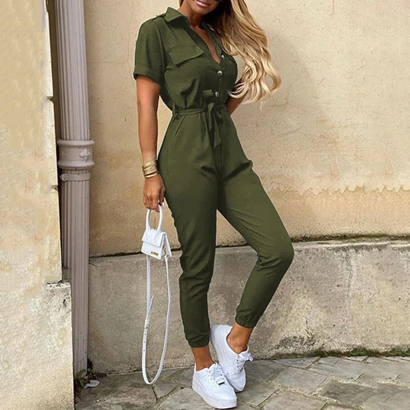 2021 Spring High Street Plus Size Sexy Tooling Short Sleeve Women Jumpsuits With Belt, 4option
2021 Spring High Street Plus Size Sexy Tooling Short Sleeve Women Jumpsuits With Belt, 4option
