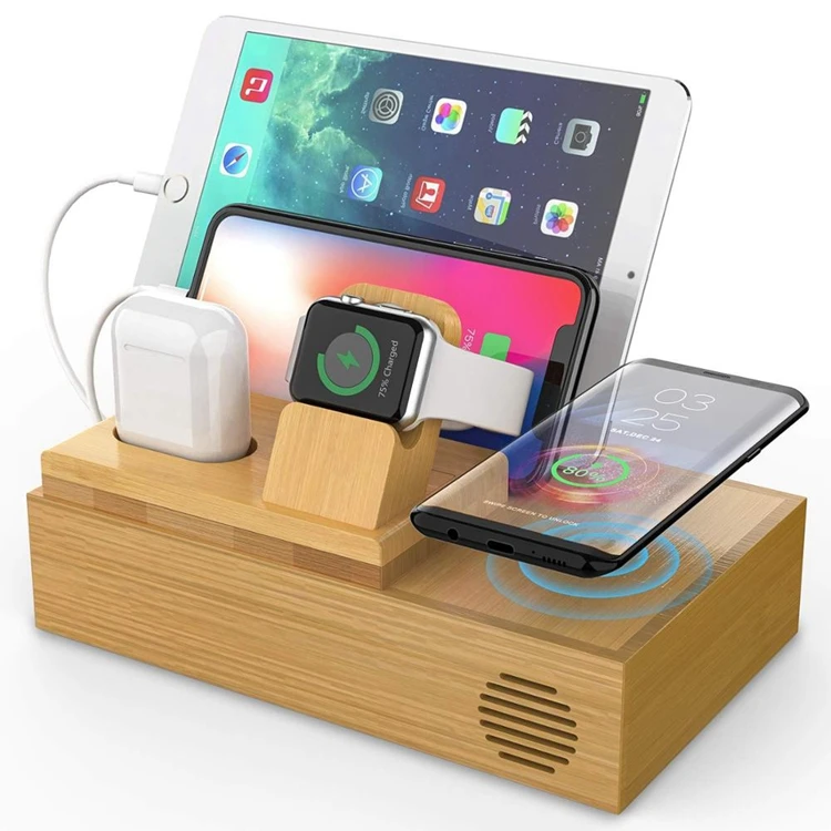 4 In 1 Wooden Wireless Charger Station for Pad Smart Phone Watch, Customized 
4 In 1 Wooden Wireless Charger Station for Pad Smart Phone Watch, Customized