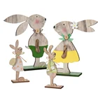 Cute bunny Easter Decoration Wooden Easter Rabbit With Easter Egg Ribbon Stand Decorations DIY Craft Ornament kids Gift