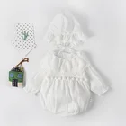 INS summer new born baby's clothes baby climb clothes jacquard long sleeves cotton lace romper clothing with hat