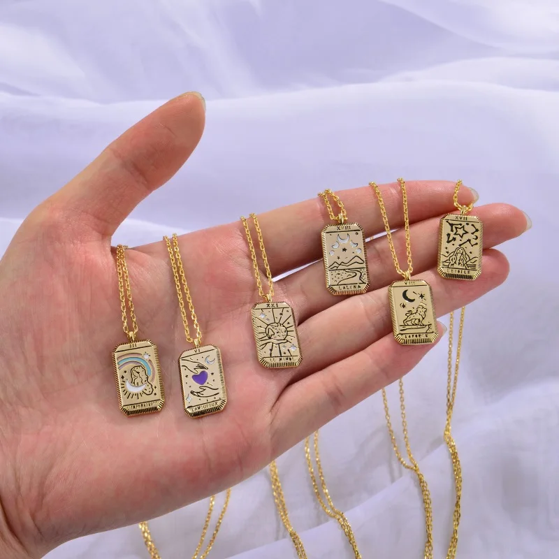 Vintage Gothic 14K Gold Plated Colorful Enamel Card Necklace Square Amulet Moon Sun Love Zodiac Pendant Necklace For Women Gift
Vintage Gothic 14K Gold Plated Colorful Enamel Card Necklace Square Amulet Moon Sun Love Zodiac Pendant Necklace For Women Gift