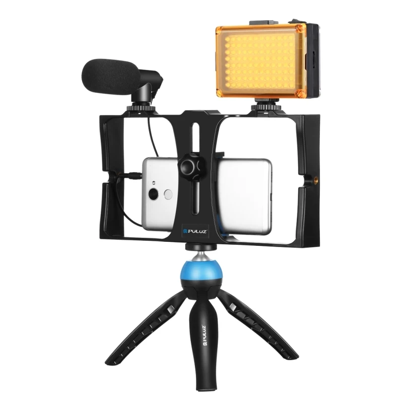 

Portable Live Broadcast Equipment Recording Microphone Led Light Camera Video Kit Smartphone Vlogging Kit with Tripod
