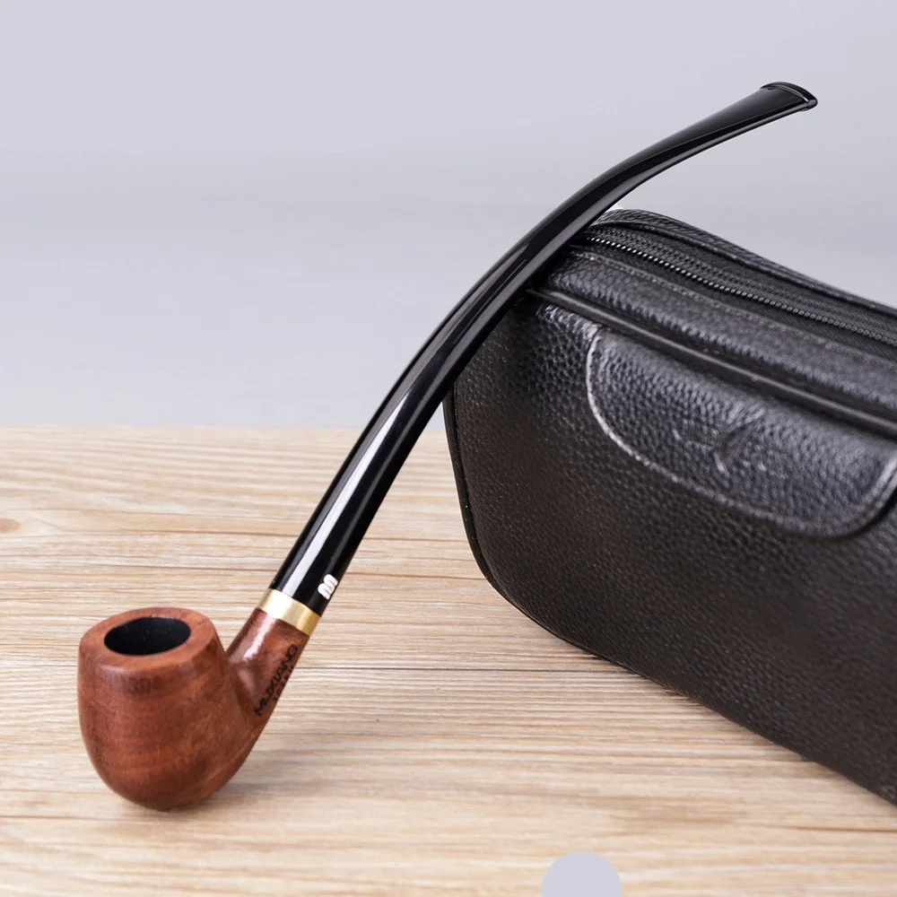 

Chinese Long Handle Pipe Handmade Wood Curved Handle Cigarette Holder Tobacco Pipe Filter Accessories, As show