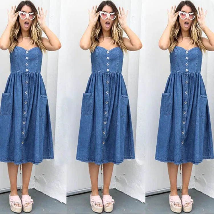 Casual Denim Dress Outfits for Women Sleeveless Strap Button Pocket Jeans Dresses, Customized color
Casual Denim Dress Outfits for Women Sleeveless Strap Button Pocket Jeans Dresses, Customized color