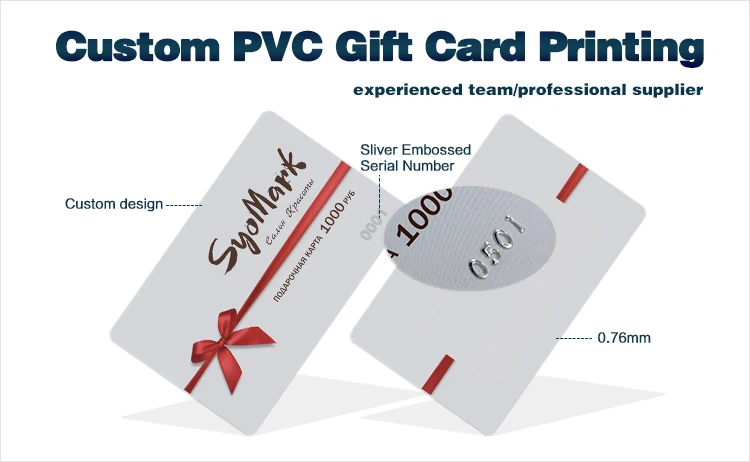 printing embossed number pvc card /custom shape plastic gift