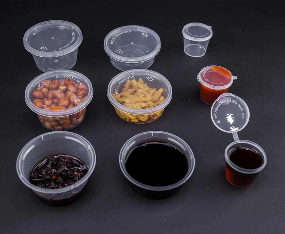 Mini Clear Disposable Plastic Sauce Container With Lid Dressing Cup