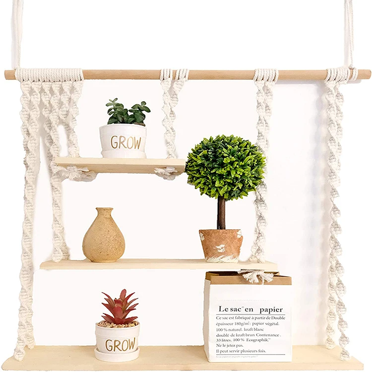 new design macrame wall hanging shelf 3 tier handmade woven wood shelves wall art decor for room, Customized color
new design macrame wall hanging shelf 3 tier handmade woven wood shelves wall art decor for room, Customized color
