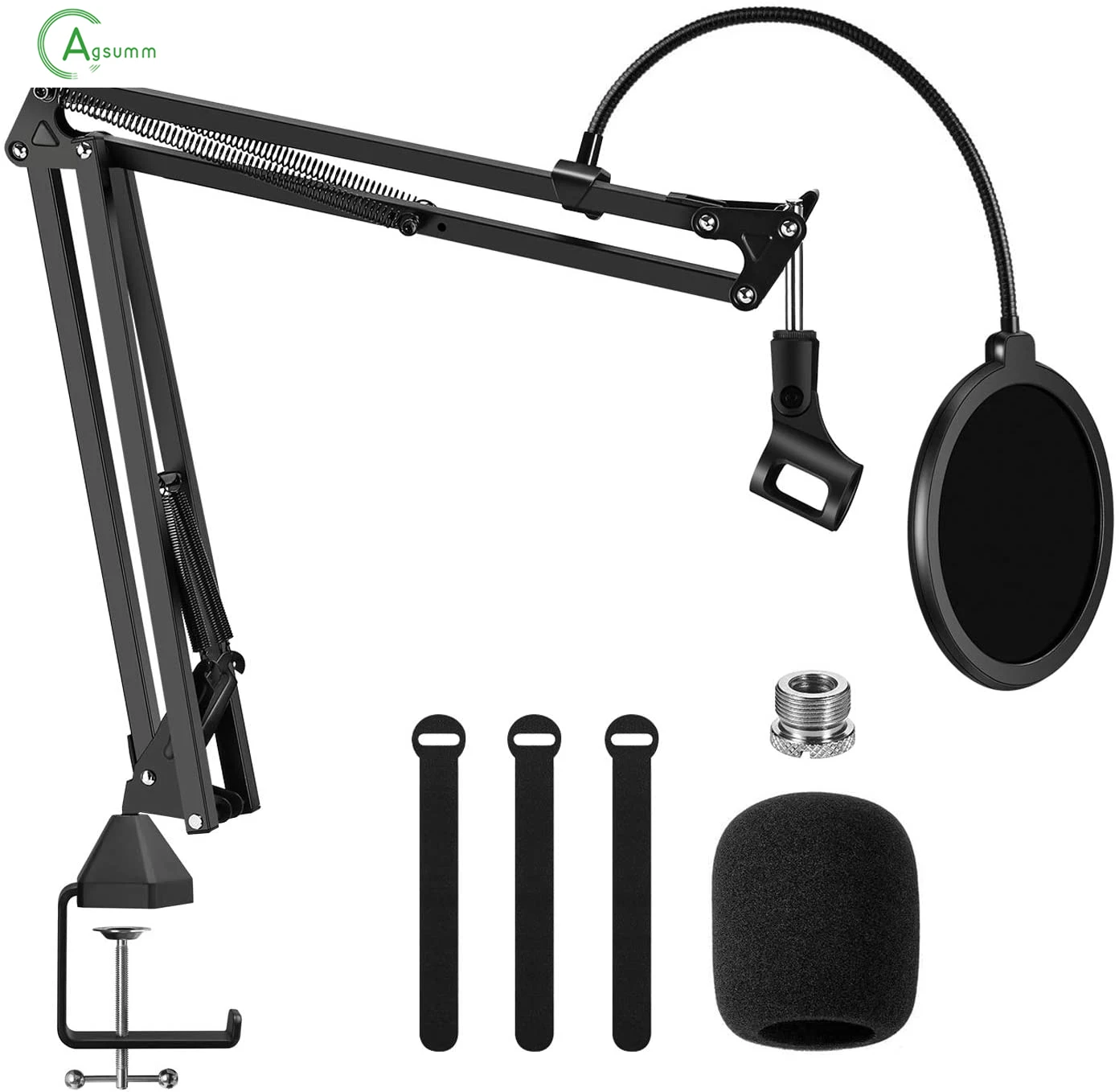 

AGS-P19 Microphone Stand for Recording mic Adjustable Suspension Boom Scissor Arm Stand with Windscreen Pop Filter, Black