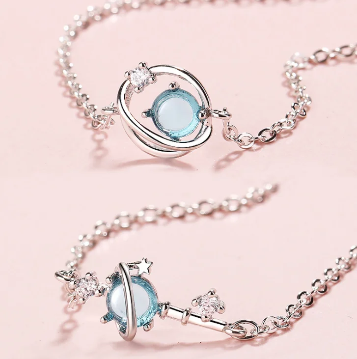925 silver fashion fresh and temperament blue crystal rhinestone planet shape bracelet women, Sliver
925 silver fashion fresh and temperament blue crystal rhinestone planet shape bracelet women, Sliver