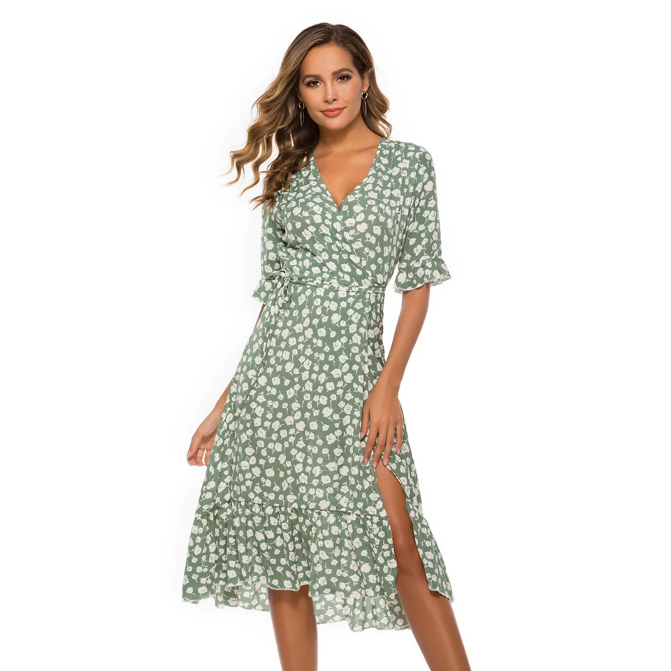 Women's Casual Dresses Women Short Sleeve Summer Dresses Wonen Sexy V Lip Dress with Hem Slit 2021 Clothes Apparel Wholesale
Women's Casual Dresses Women Short Sleeve Summer Dresses Wonen Sexy V Lip Dress with Hem Slit 2021 Clothes Apparel Wholesale