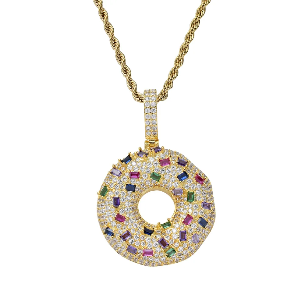 Hip-hop personality colorful donut pendant couple necklace with copper zircon necklace
Hip-hop personality colorful donut pendant couple necklace with copper zircon necklace