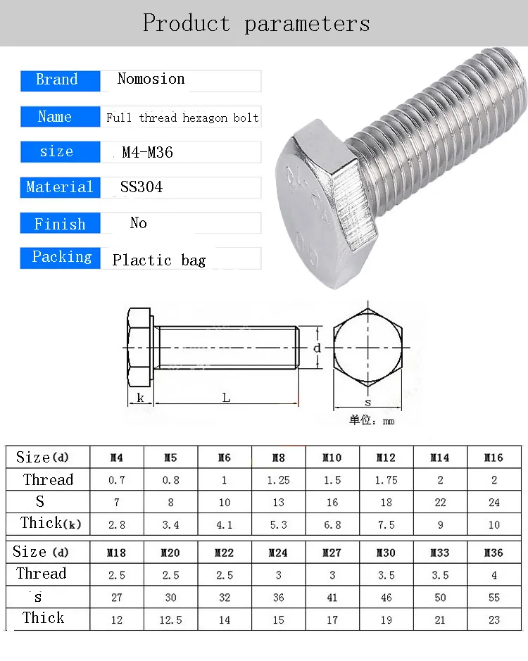 Din Stainless Steel Outer Hexagon Bolt Outer Hexagon Screw M