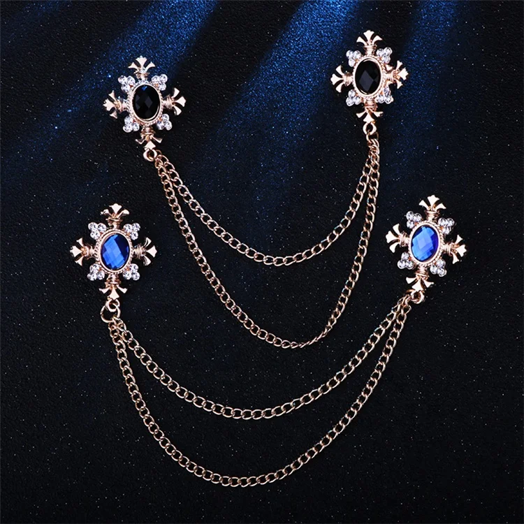 Men's personalized tassel rhinestone cross chain collar brooch pin shirt accessories, Different color
Men's personalized tassel rhinestone cross chain collar brooch pin shirt accessories, Different color