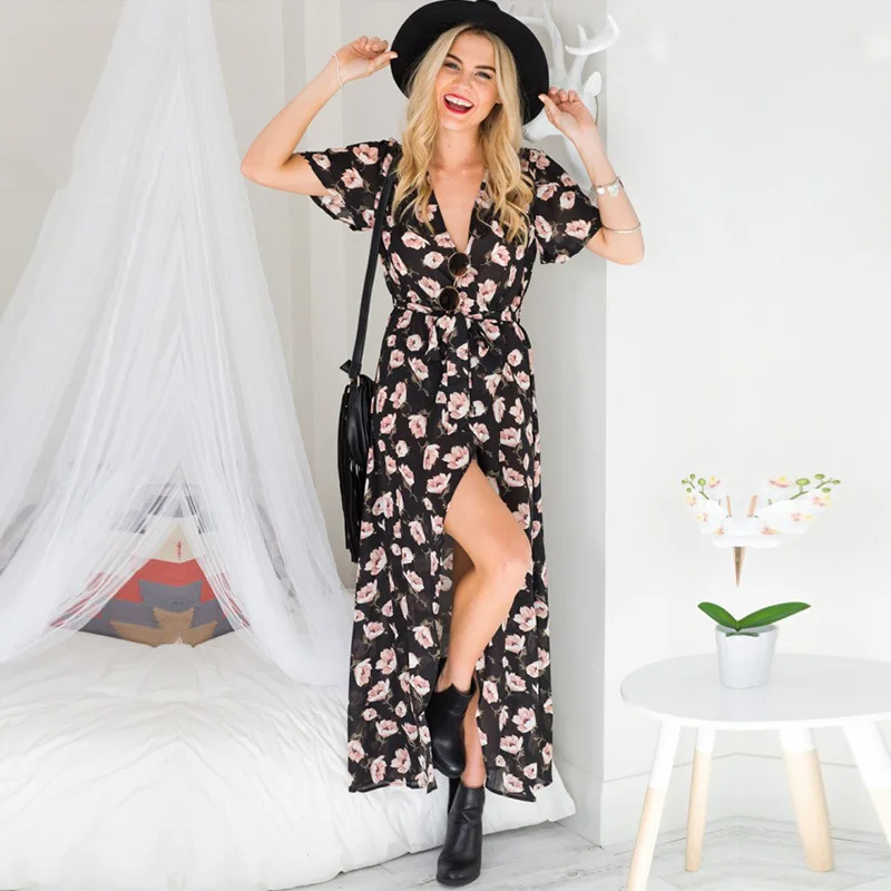 Print Summer Dress Women 2021 Casual Sexy V Neck Split Belt Fashion Long Dress Female Elegant Vintage Boho Beach Party Sundress
Print Summer Dress Women 2021 Casual Sexy V Neck Split Belt Fashion Long Dress Female Elegant Vintage Boho Beach Party Sundress