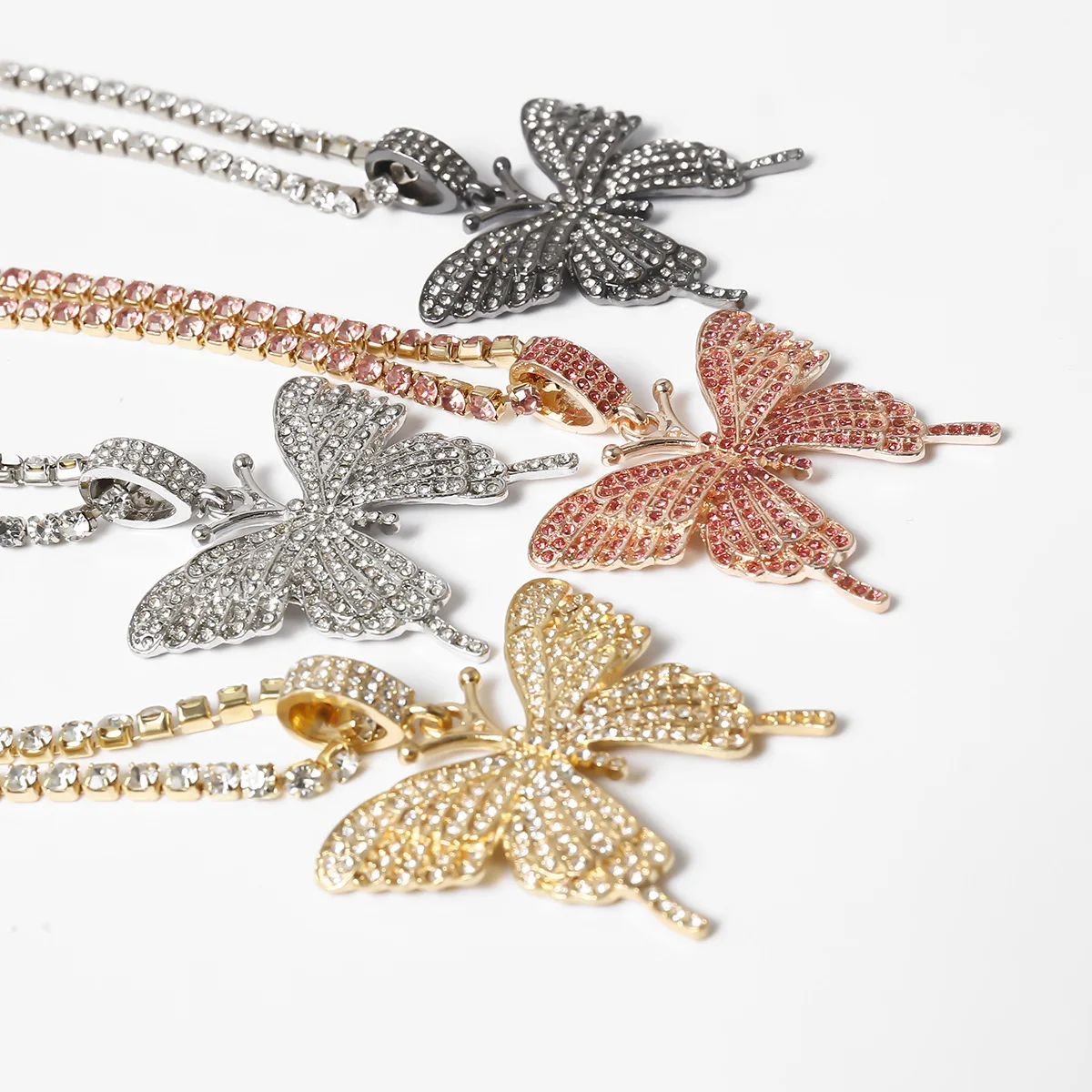 Wholesale Stainless Steel Gold Plated Pink Bling Crystal Butterfly Necklace Woman Luxury Jewelry Big Butterfly Pendant Necklace, Gold silver pink black necklace
Wholesale Stainless Steel Gold Plated Pink Bling Crystal Butterfly Necklace Woman Luxury Jewelry Big Butterfly Pendant Necklace, Gold silver pink black necklace