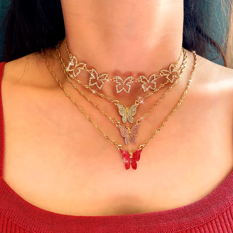 Gold Plated Chain Multiple Color Butterfly Necklace Hollow Butterfly Crystal Multi Layer Jewelry Pendant Necklace, 4 colors
Gold Plated Chain Multiple Color Butterfly Necklace Hollow Butterfly Crystal Multi Layer Jewelry Pendant Necklace, 4 colors