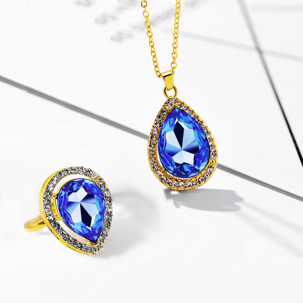 Fashion Jewelry Sets 18K Gold Plated Korean Crystal Pendant Necklace Rings For Women
Fashion Jewelry Sets 18K Gold Plated Korean Crystal Pendant Necklace Rings For Women