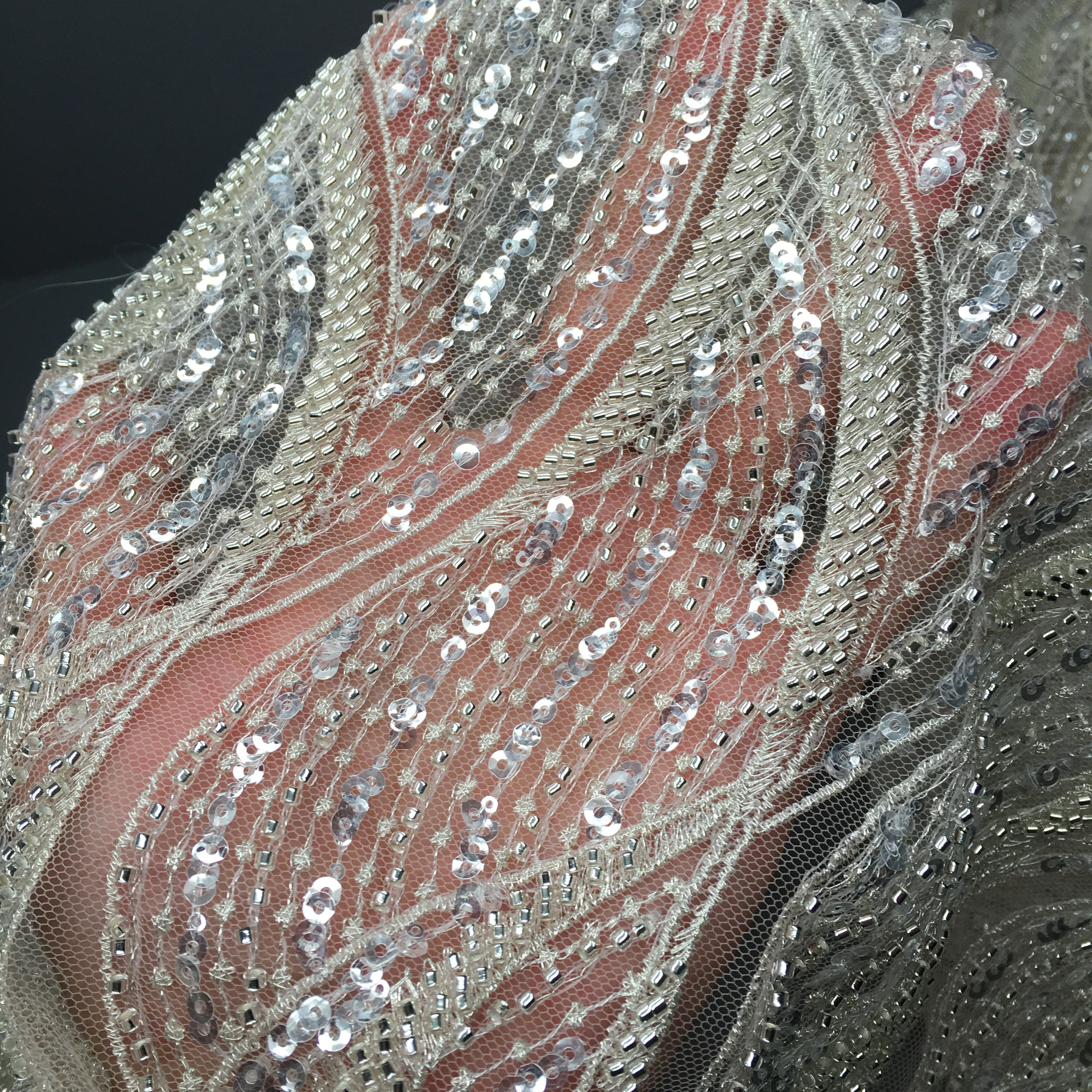 Crystal sequins lurex embroidery beads wedding dress bridal gown evening lace fabric with beaded, Ivory
Crystal sequins lurex embroidery beads wedding dress bridal gown evening lace fabric with beaded, Ivory