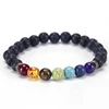 JTBR1001 Yiwu Huilin Jewelry Natural lava stone energy volcanic stone chakra seven colorful Buddha beads bracelet wholesale