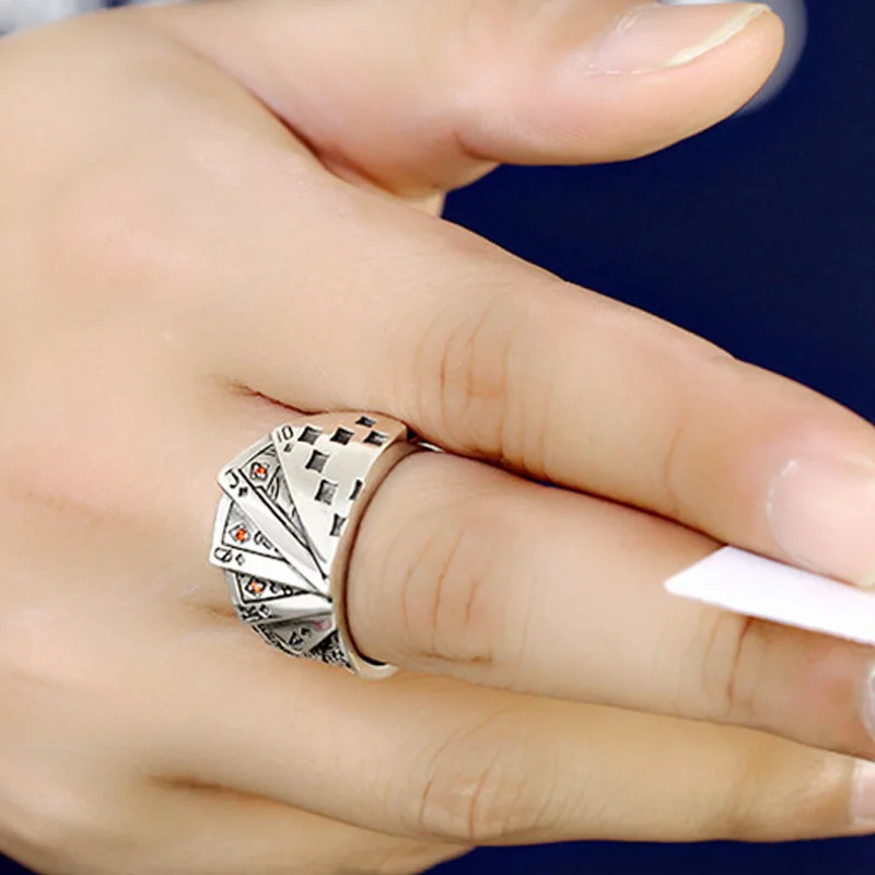Playing Card Chunky Engraved Adjustable Sterling Silver Ring For Men Vintage Wholesale Jewelry, Gold, silver
Playing Card Chunky Engraved Adjustable Sterling Silver Ring For Men Vintage Wholesale Jewelry, Gold, silver