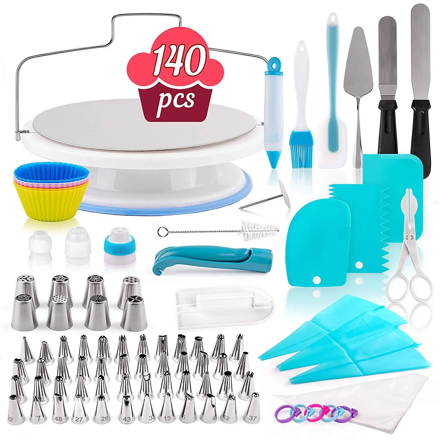 AAA230 140pcs DIY Rotating Turntable Baking Tools Kit Piping Icing Tips Supplies Fondant Cake Decorating Tools Sets, As pic
AAA230 140pcs DIY Rotating Turntable Baking Tools Kit Piping Icing Tips Supplies Fondant Cake Decorating Tools Sets, As pic