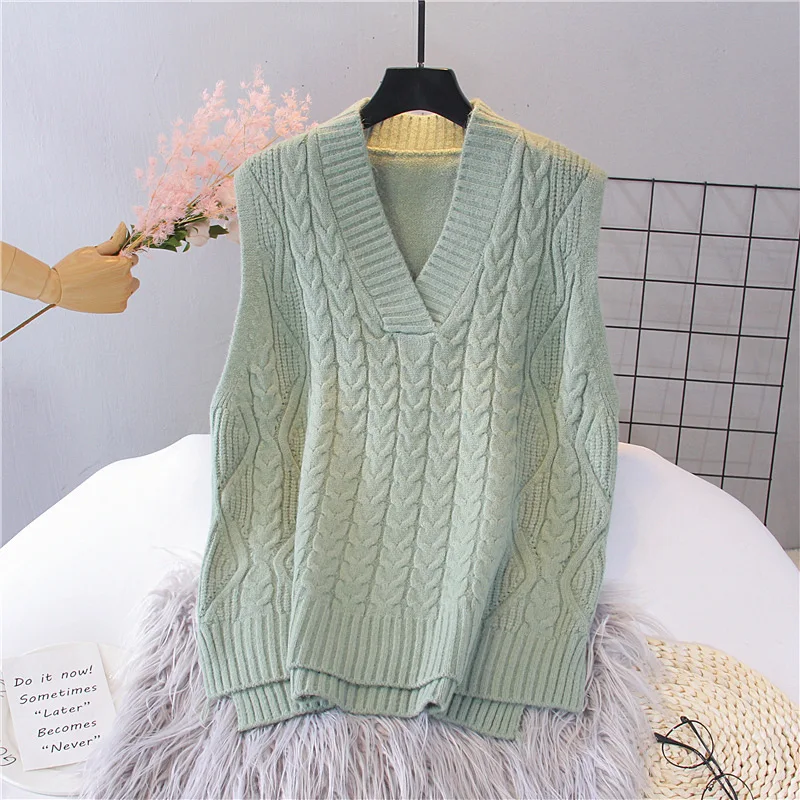 Women's V-neck Knitted Pullover Loose Solid Color Striped Twist Sleeveless Sweater Vest Tops, Customized color
Women's V-neck Knitted Pullover Loose Solid Color Striped Twist Sleeveless Sweater Vest Tops, Customized color