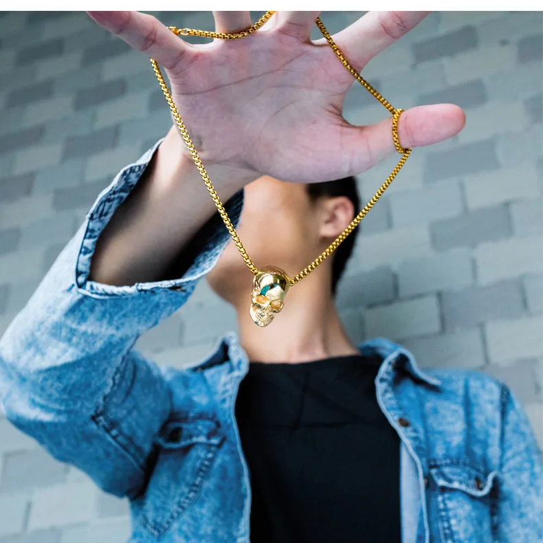 Fashionable Punk Gold Silver Black Color Stainless Steel Gothic Skull Pendant Necklace With Box Link Chain For Men Women, Gold color
Fashionable Punk Gold Silver Black Color Stainless Steel Gothic Skull Pendant Necklace With Box Link Chain For Men Women, Gold color
