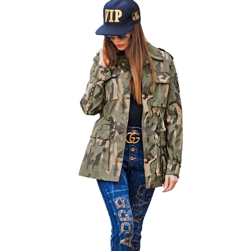 Autumn Rivet Multi Pockets Drawstring Cool Plus Size Camouflage Jacket Casual Cargo Bomber Womens Coat
Autumn Rivet Multi Pockets Drawstring Cool Plus Size Camouflage Jacket Casual Cargo Bomber Womens Coat