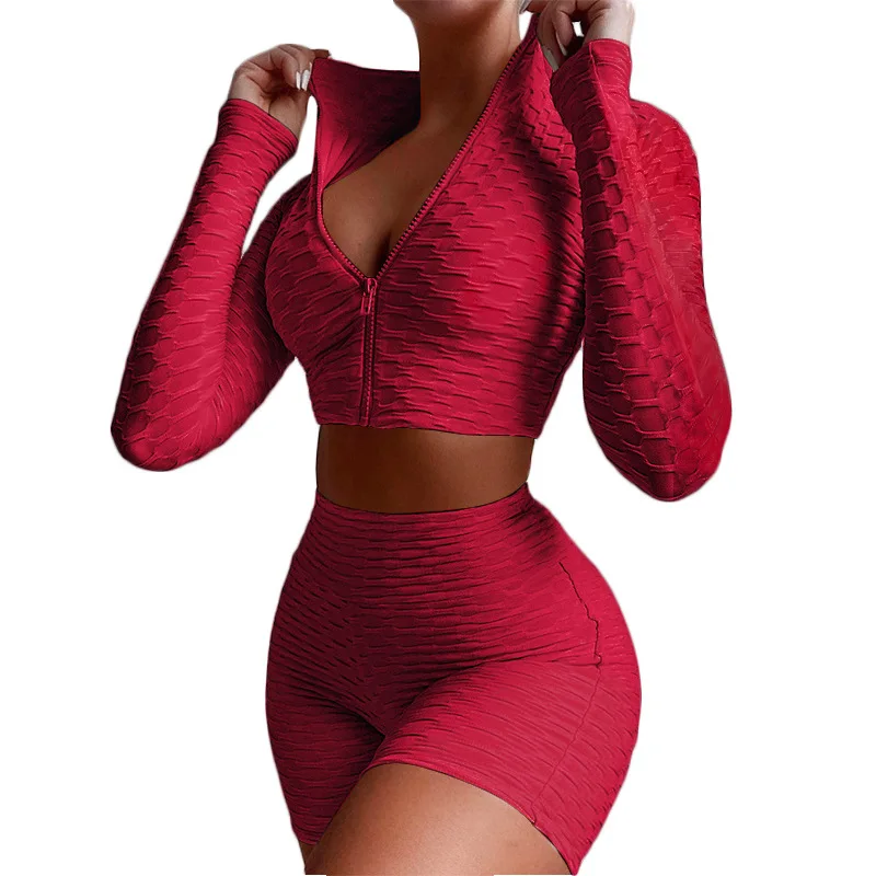 full sleeve zip bubble stretch tracksuit sexy v neck crop top+biker fitness apparels two piece outfit women active wear set
full sleeve zip bubble stretch tracksuit sexy v neck crop top+biker fitness apparels two piece outfit women active wear set
