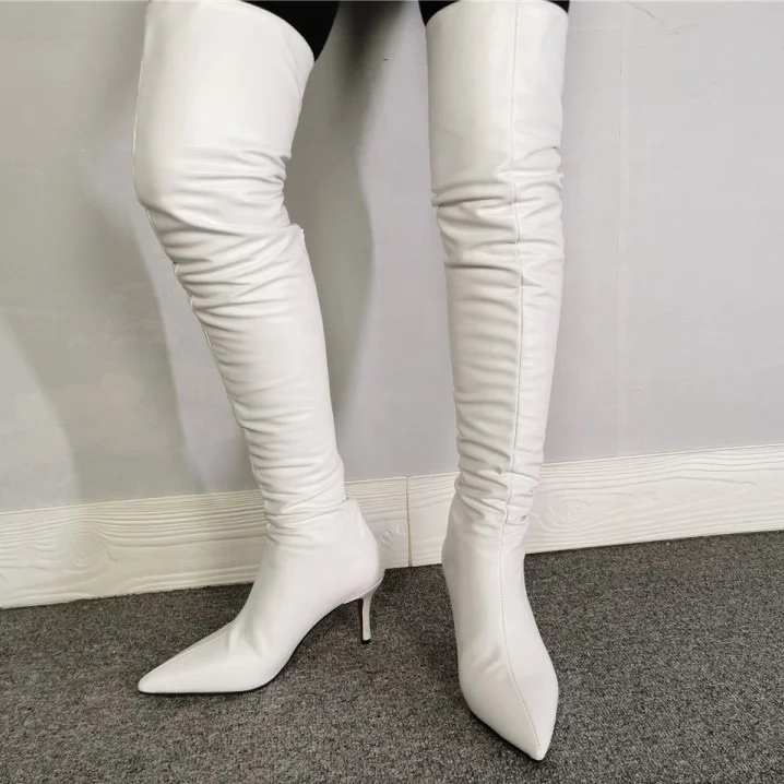Big Size 46 Stretch PU Solid Pointed Toe Women Over Knee High Boots Fashion Back Zipper Sexy Women High Thin Heel Long Booties, White
Big Size 46 Stretch PU Solid Pointed Toe Women Over Knee High Boots Fashion Back Zipper Sexy Women High Thin Heel Long Booties, White