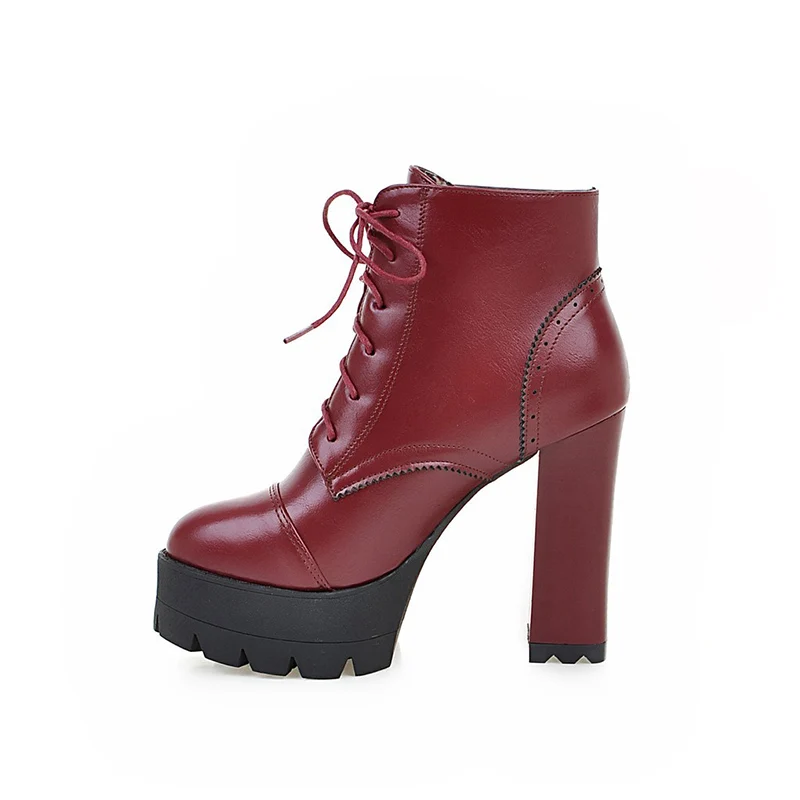 Winter Leather Lace Up Platforms Block HIgh Heels Chunky Boots Shoes High Heels, Red/yellow/black/white
Winter Leather Lace Up Platforms Block HIgh Heels Chunky Boots Shoes High Heels, Red/yellow/black/white