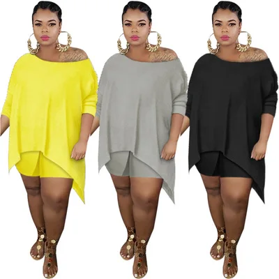 Summer 2021 Solid Color Plus Size Irregular Loose Top And Slim Shorts Ladies SuitsTwo Piece Short Set Women Clothing, Black/white/pink/gray/green
Summer 2021 Solid Color Plus Size Irregular Loose Top And Slim Shorts Ladies SuitsTwo Piece Short Set Women Clothing, Black/white/pink/gray/green