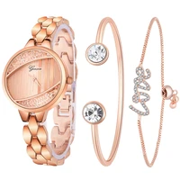 

3 PCS set Ginave Watch Women Rose Gold Diamond Bracelet Watch Luxury Jewelry Ladies Female Girl Hour Casual Quartz Wristwatches