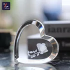 Pure Transparent Heart Shape Table Decorations K9 Crystal Quartz Engraved Block