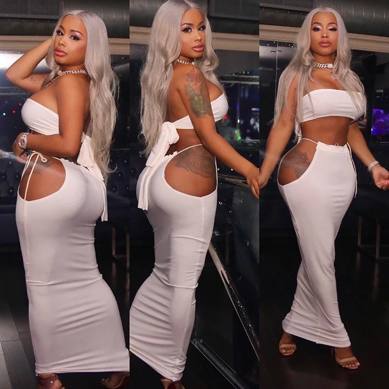 HT21099 Summer sexy hollow out bandage crop top and long skirt 2021 women skinny two piece skirt set, Picture show 
HT21099 Summer sexy hollow out bandage crop top and long skirt 2021 women skinny two piece skirt set, Picture show