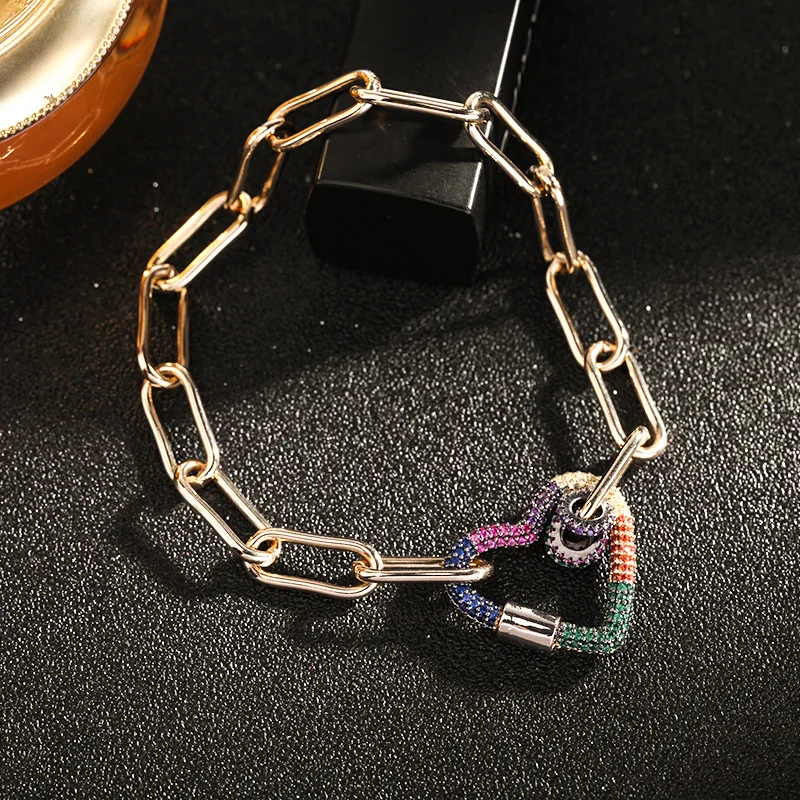 Jachon Personality simple gold bracelet women rainbow bracelet color zircon heart chain bracelet, As picture
Jachon Personality simple gold bracelet women rainbow bracelet color zircon heart chain bracelet, As picture
