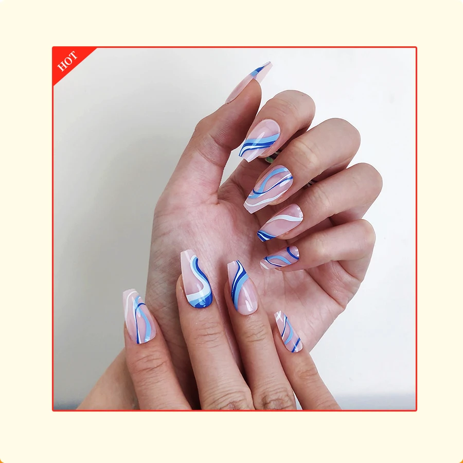 Verified factory 28pcs wonderful blue press on nails swirls design coffin Faux Ongles reusable stick on nails
Verified factory 28pcs wonderful blue press on nails swirls design coffin Faux Ongles reusable stick on nails
