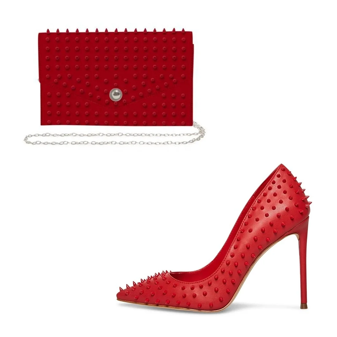 Fashion ladies red leather high-heel sexy party pumps trendy pointed rivet women's pumps with red bag
Fashion ladies red leather high-heel sexy party pumps trendy pointed rivet women's pumps with red bag