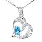 Fashion Blue Ocean Rhinestone Sterling Silver Jewelry Dress Women Heart Crystal Pendant Necklace