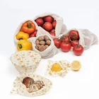 Beeswax Food Wrap and Reusable Produce Mesh Cotton Bags- Eco Friendly Free Plastic, Sustainable Food Storage Wrappers