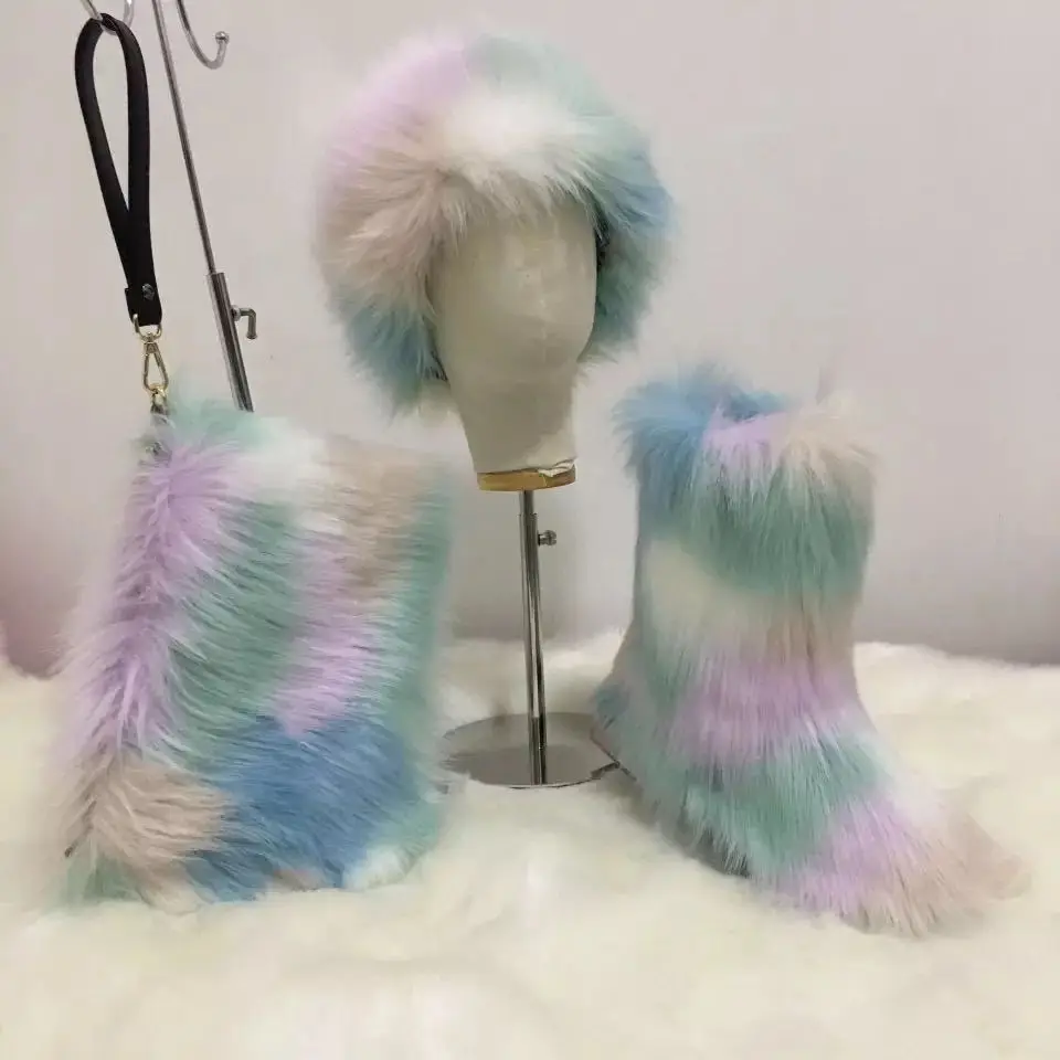 Fur matching sets rubber furry boots rainbow accessories mink fur headbags and headbands for women
Fur matching sets rubber furry boots rainbow accessories mink fur headbags and headbands for women