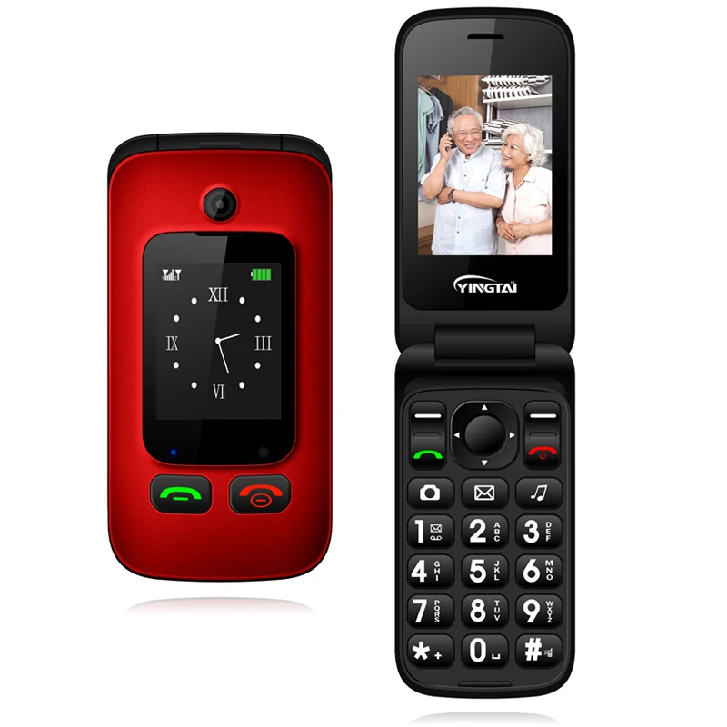 

YINGTAI Dual Screen Big button Flip Mobile Senior Cell Phone SOS T22 Dual SIM GSM FM High Quality Chlmshell Feature Phone