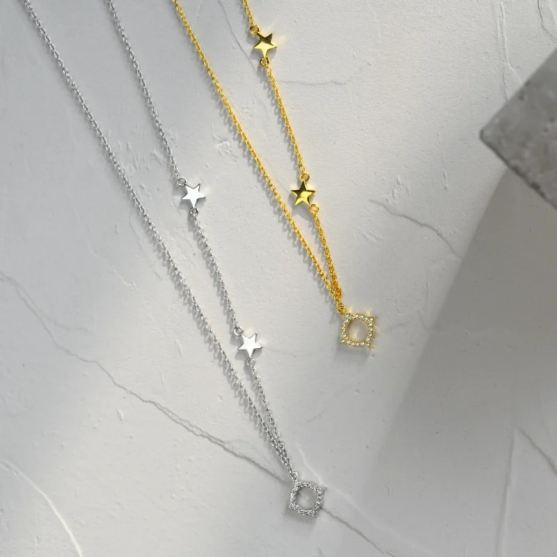 Lover's Jewelry Gift S925 Sterling Silver Necklace 18k Gold Plated Geometric Square Pendant Star Chain Choker Necklace, Gold silver
Lover's Jewelry Gift S925 Sterling Silver Necklace 18k Gold Plated Geometric Square Pendant Star Chain Choker Necklace, Gold silver